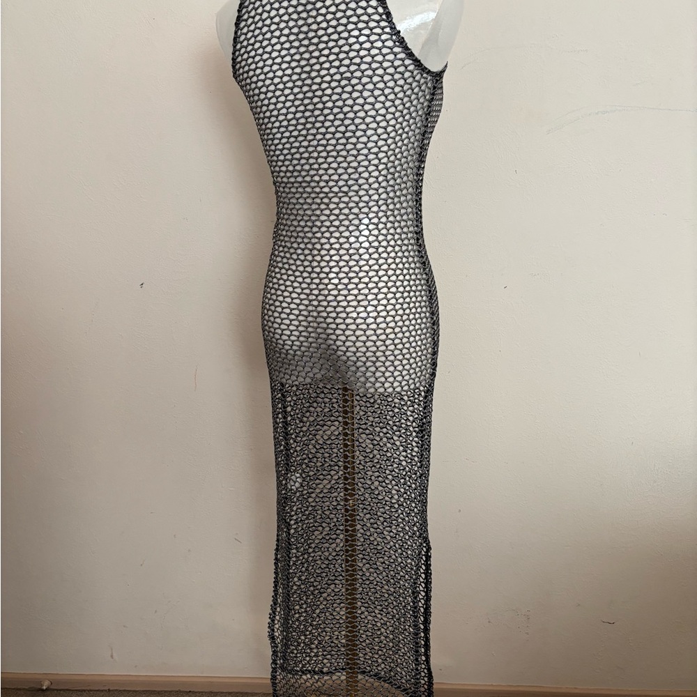 Forever Rose Couture Body Con Dress Metallic Wide Mesh Naked Dress Small Silver - Picture 5 of 8